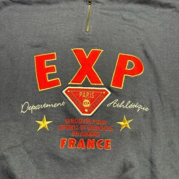 Vintage Y2k Express Athletique Embroidered Sweatshirt 1/4 zip Pullover Paris L - Picture 2 of 6
